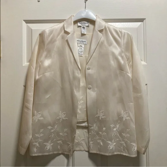 Vintage 100% Silk Embroidered Cream Blazer and Tank Set - Rena Rowan 4P - Picture 1 of 14